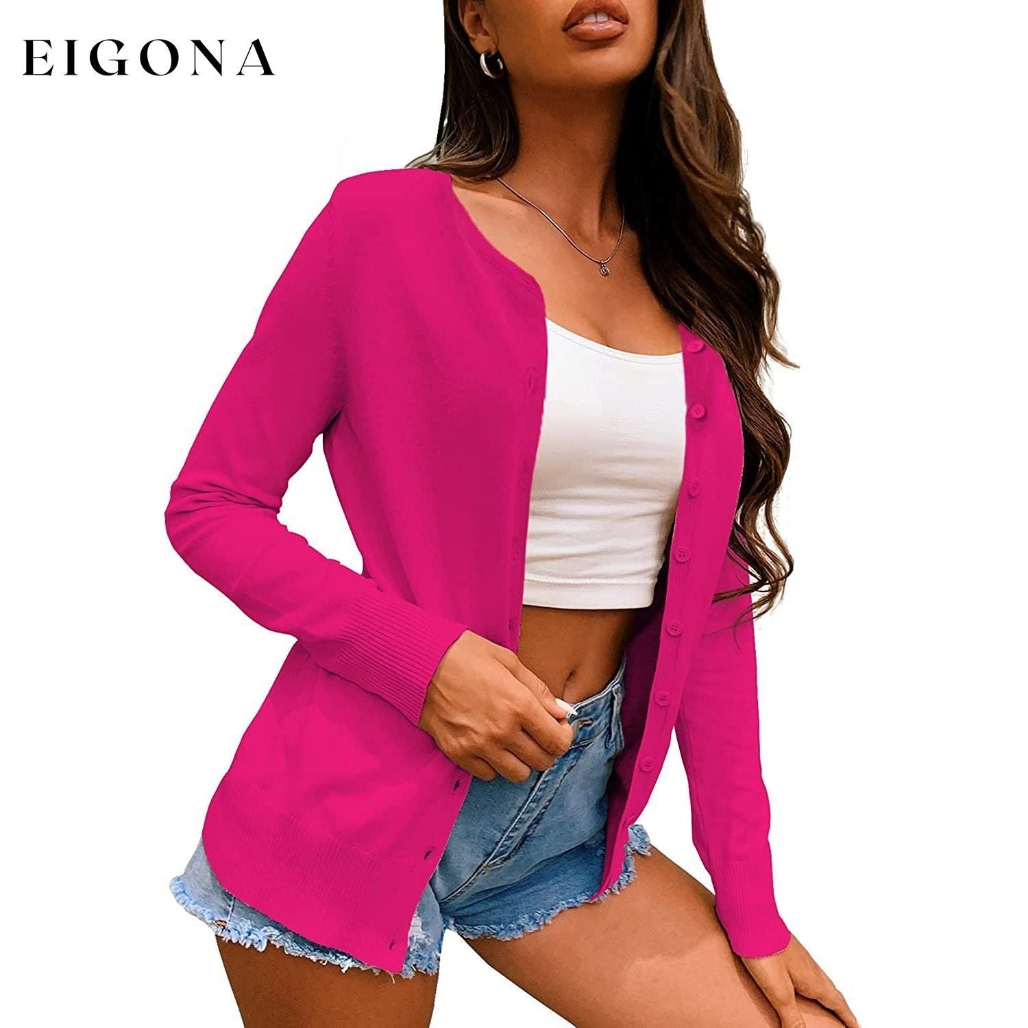 Women's Button Down Crew Neck Long Sleeve Soft Knit Cardigan Sweaters Rose __stock:500 Jackets & Coats Low stock refund_fee:800