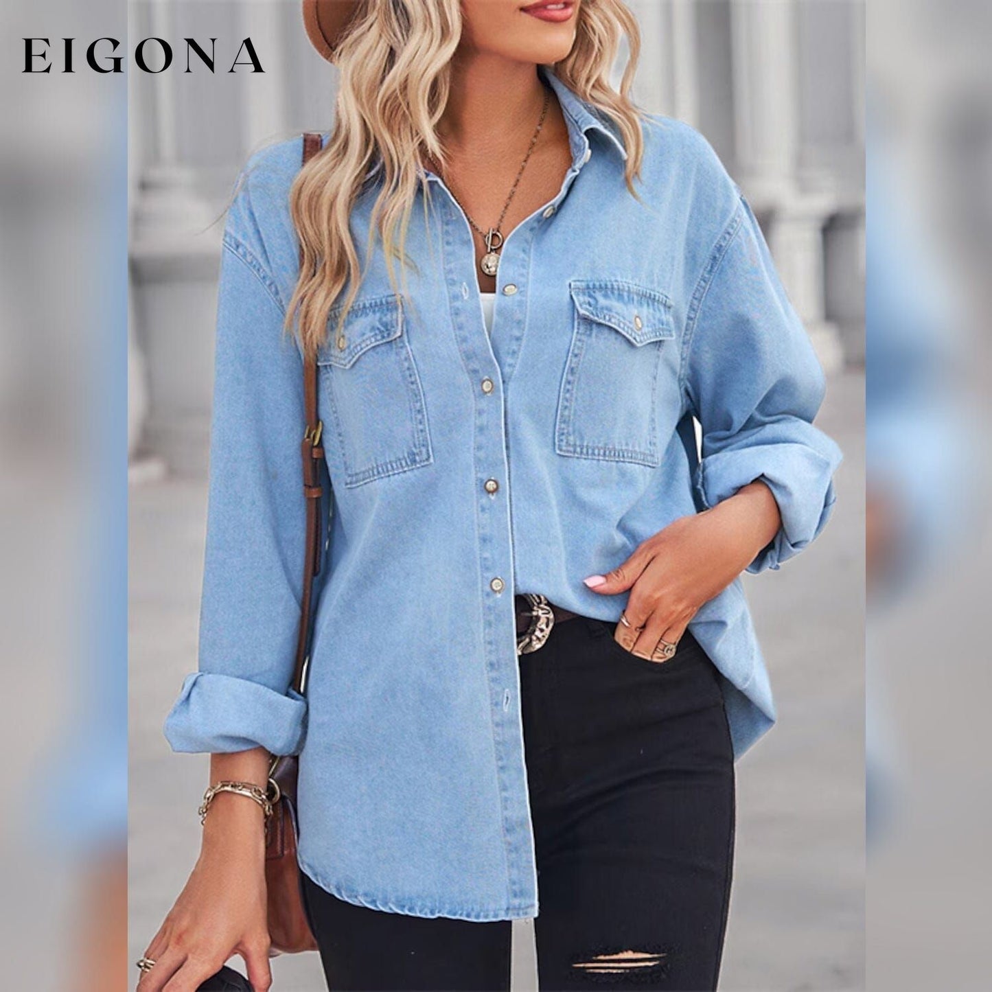 Women's Button Pocket Long Sleeve Casual __stock:200 clothes refund_fee:1200 tops