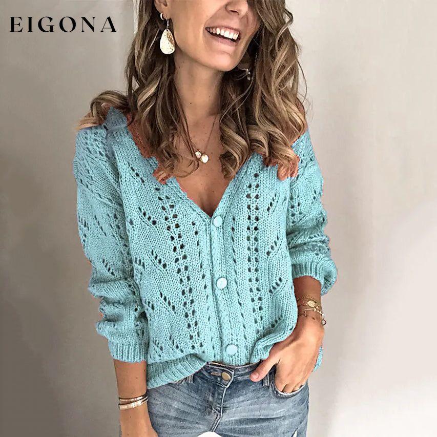 Women's Cardigan Open Knit Long Sleeve Light Blue __stock:200 clothes refund_fee:1200 tops