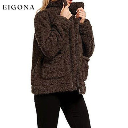 Women's Casual Lapel Fleece Fuzzy Faux Shearling Zipper Coat __stock:50 Jackets & Coats refund_fee:1800