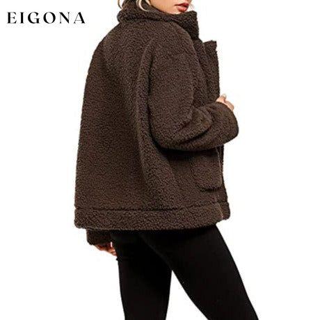 Women's Casual Lapel Fleece Fuzzy Faux Shearling Zipper Coat __stock:50 Jackets & Coats refund_fee:1800