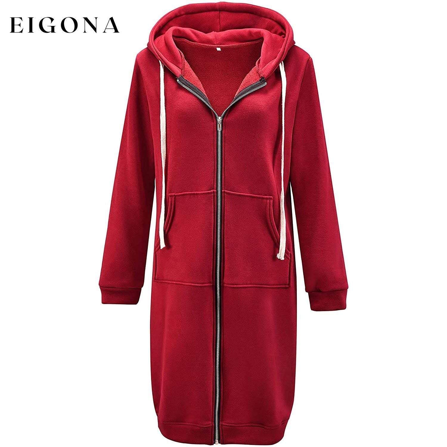 Women's Casual Zip up Hoodies Long Tunic Sweatshirts Jackets Fashion Plus Size Hoodie with Pockets Red __stock:100 Jackets & Coats refund_fee:1200