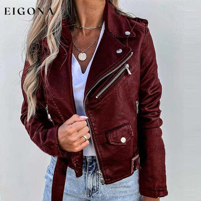 Women's Faux Modern Street Style Leather Jacket Wine __stock:200 Jackets & Coats refund_fee:1200