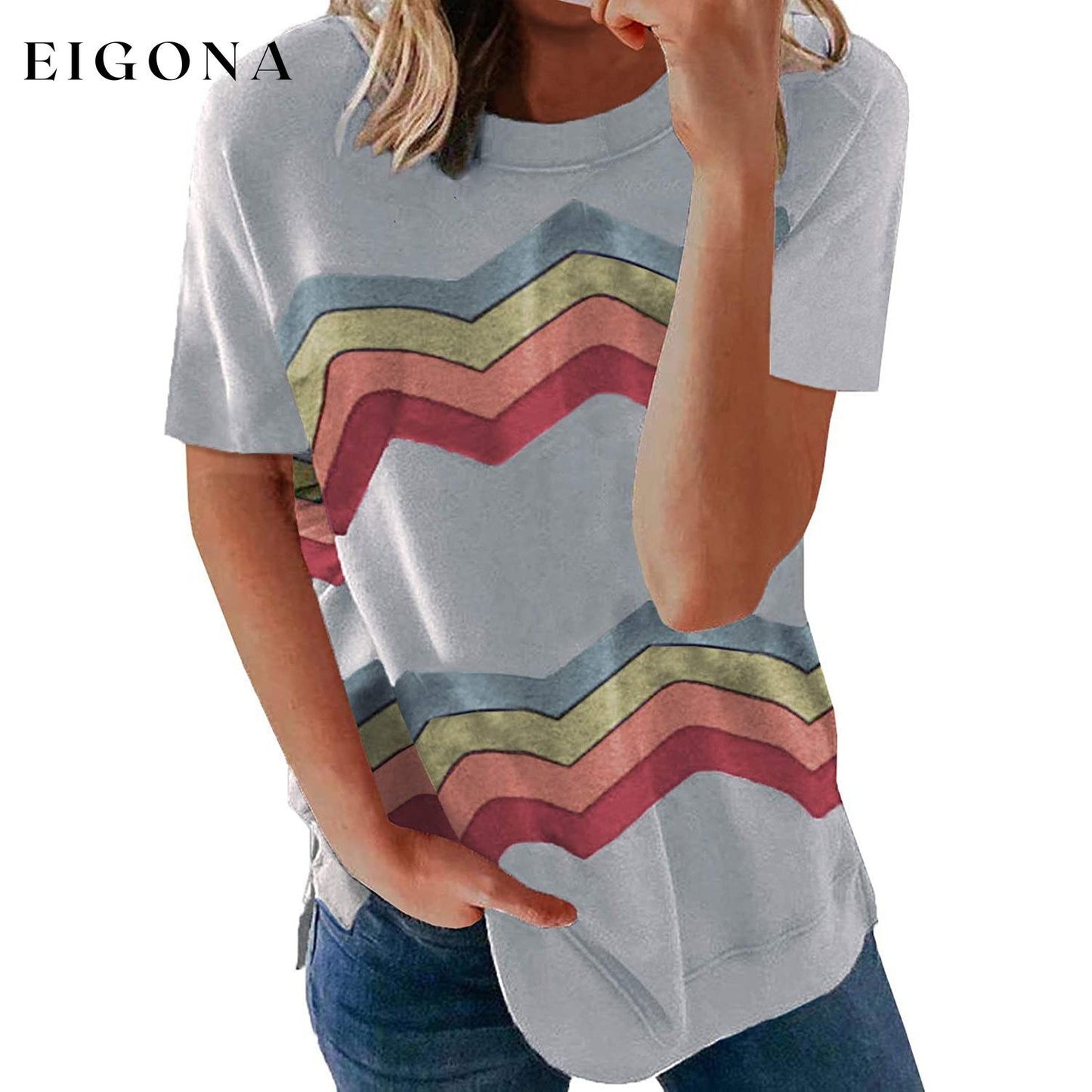 Womens Graphic Crewneck Tee Loose Casual T-Shirt Gray __stock:200 clothes refund_fee:800 tops