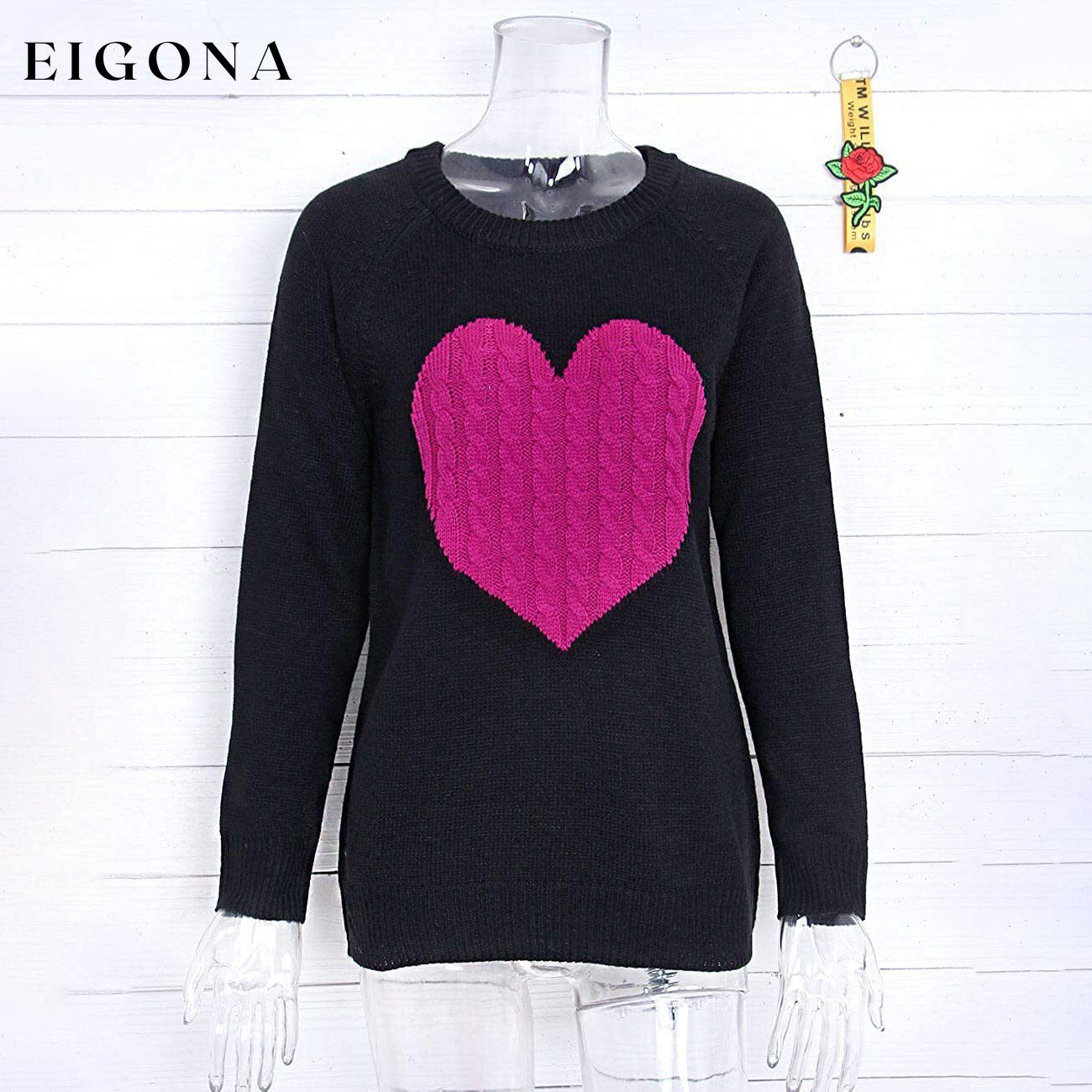 Women's Long Sleeve Crewneck Cute Heart Knitted Sweaters __stock:500 clothes refund_fee:1200 tops