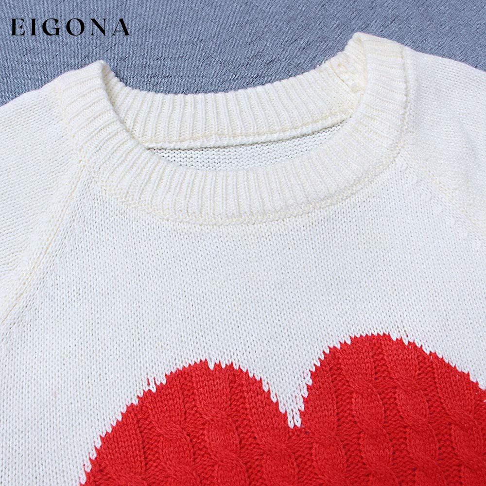 Women's Long Sleeve Crewneck Cute Heart Knitted Sweaters __stock:500 clothes refund_fee:1200 tops