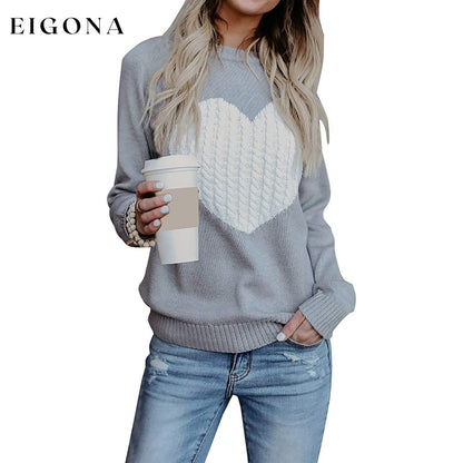 Women's Long Sleeve Crewneck Cute Heart Knitted Sweaters Gray __stock:500 clothes refund_fee:1200 tops