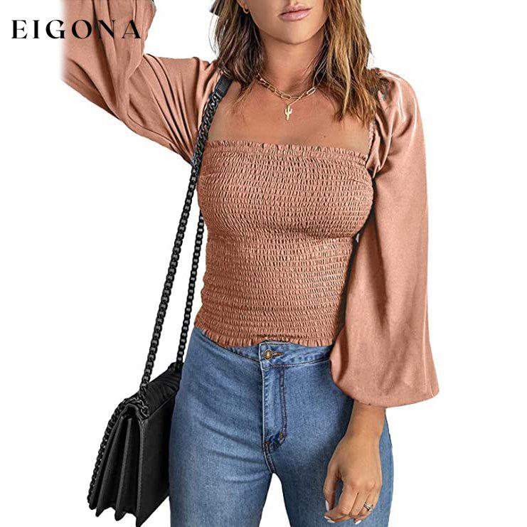 Women's Puff Long Sleeve Square Neck Tops Apricot __stock:200 clothes refund_fee:1200 tops