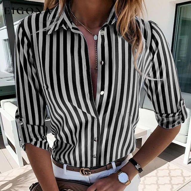 Women's Striped Collar Basic Top Black __stock:200 clothes refund_fee:1200 tops