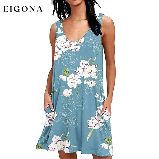 Women's Summer Casual T-Shirt Dress Floral Light Blue __stock:200 casual dresses clothes dresses refund_fee:1200