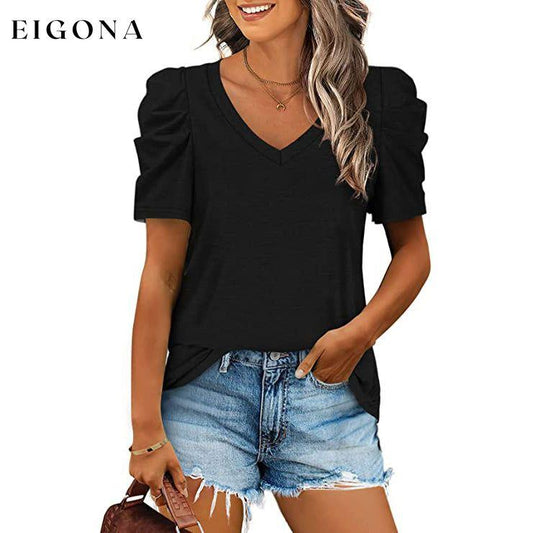 Women's Summer V-Neck Casual T-Shirt Black __stock:200 clothes refund_fee:1200 tops