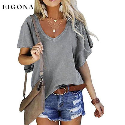 Women's T-Shirt Solid V-Neck Basic Casual Top Gray __stock:200 clothes refund_fee:800 tops