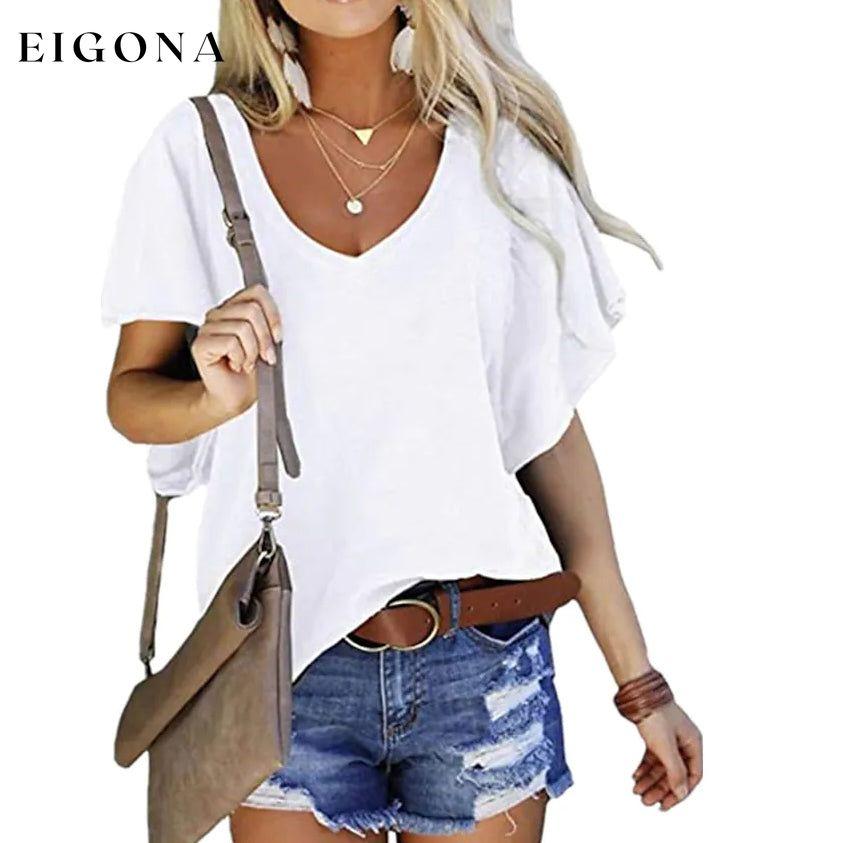 Women's T-Shirt Solid V-Neck Basic Casual Top White __stock:200 clothes refund_fee:800 tops