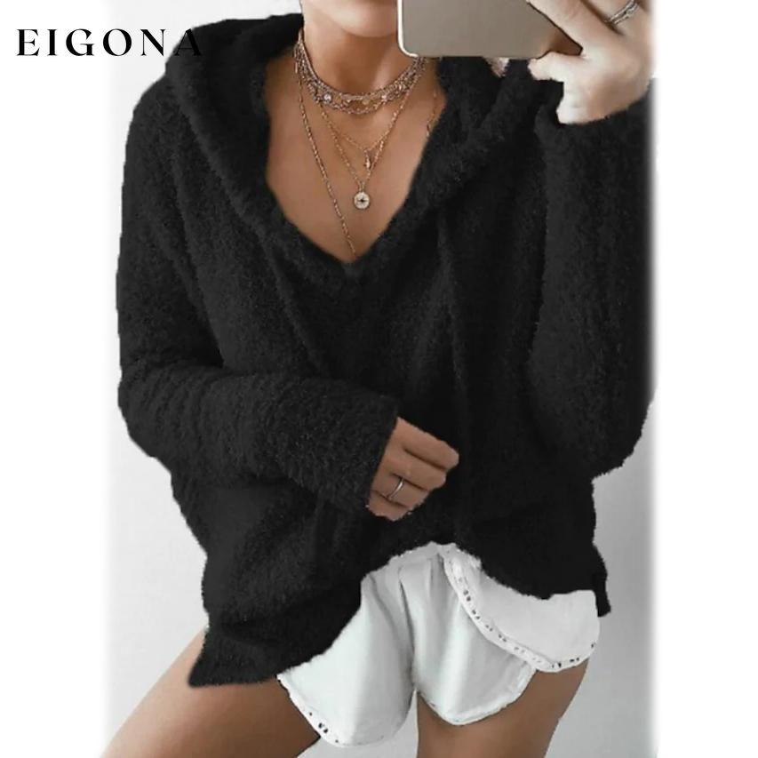 Women's Teddy Coat Plain Daily Basic Loose Hoodie Black __stock:50 clothes refund_fee:800 tops