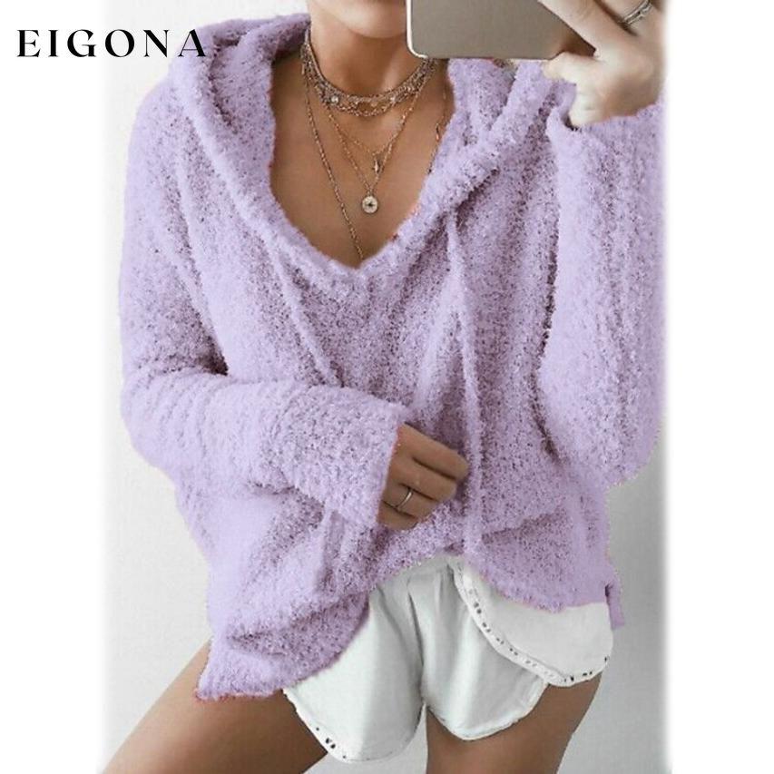 Women's Teddy Coat Plain Daily Basic Loose Hoodie Purple __stock:50 clothes refund_fee:800 tops