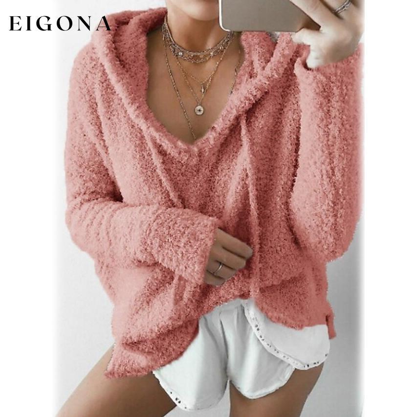 Women's Teddy Coat Plain Daily Basic Loose Hoodie Red __stock:50 clothes refund_fee:800 tops