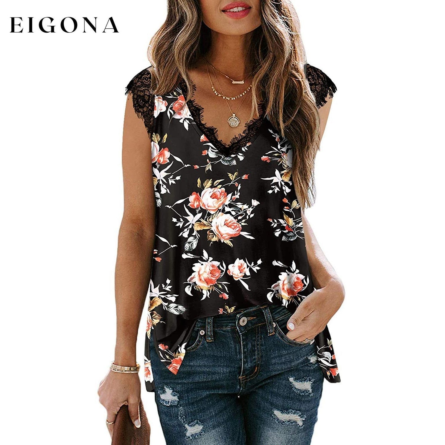 Women's V Neck Lace Tank Top - Assorted Styles Apricot Floral __stock:200 clothes refund_fee:800 tops