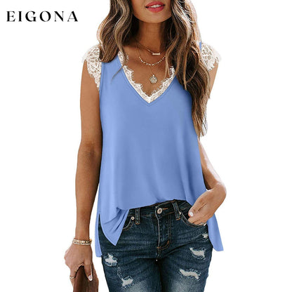 Women's V Neck Lace Tank Top - Assorted Styles Blue __stock:200 clothes refund_fee:800 tops