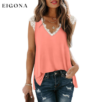 Women's V Neck Lace Tank Top - Assorted Styles Coral __stock:200 clothes refund_fee:800 tops