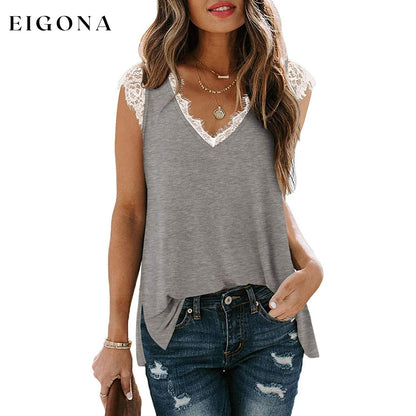 Women's V Neck Lace Tank Top - Assorted Styles Gray __stock:200 clothes refund_fee:800 tops