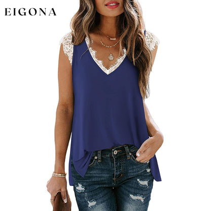 Women's V Neck Lace Tank Top - Assorted Styles Navy __stock:200 clothes refund_fee:800 tops