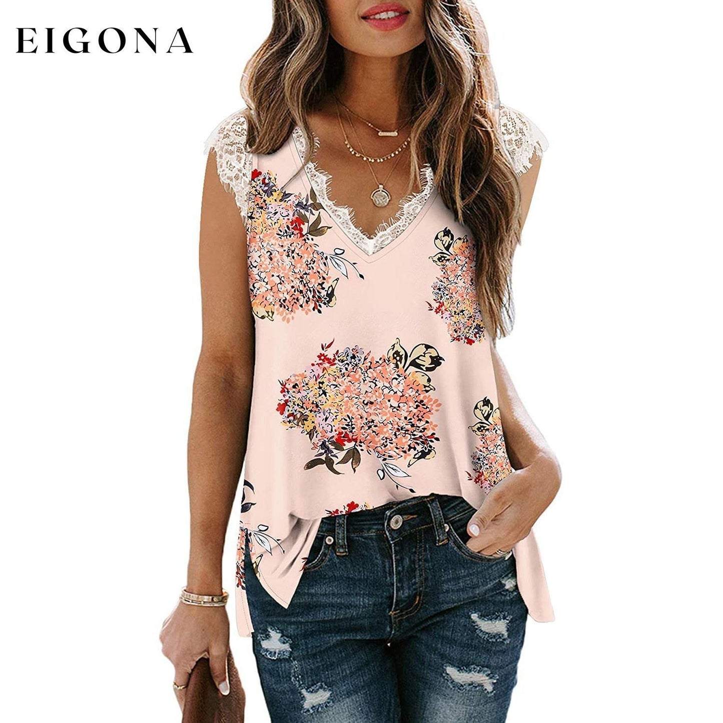 Women's V Neck Lace Tank Top - Assorted Styles Rose Floral __stock:200 clothes refund_fee:800 tops
