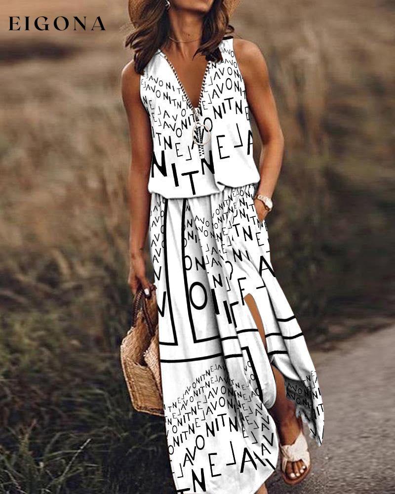 Sleeveless Letter Print Shift Dress White 23BF Casual Dresses Clothes Dresses Spring Summer