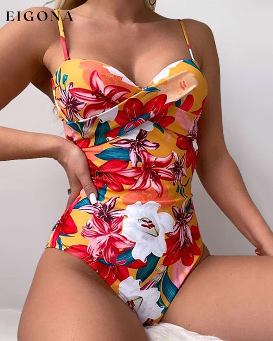 Floral print sexy one piece swimsuit Yellow 23BF Clothes One-Piece Summer Swimwear