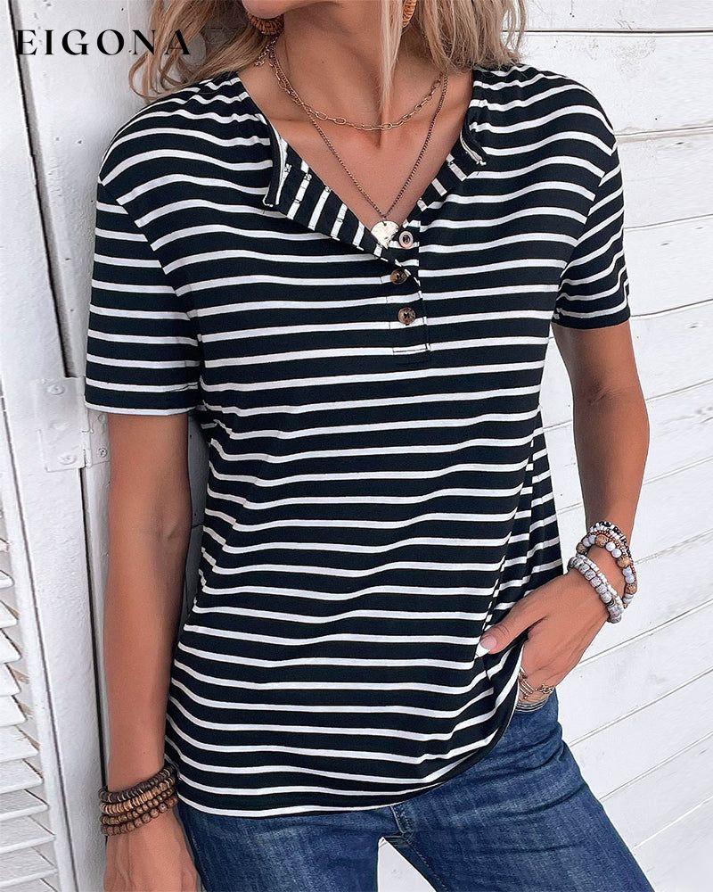 Short Sleeve Striped T-Shirt Black 23BF clothes Short Sleeve Tops Spring Summer T-SHIRTS Tops/Blouses