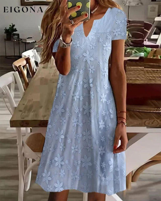 Elegant Lace Floral Short Sleeve Dress Sky blue 23BF Casual Dresses Clothes Dresses SALE Spring Summer
