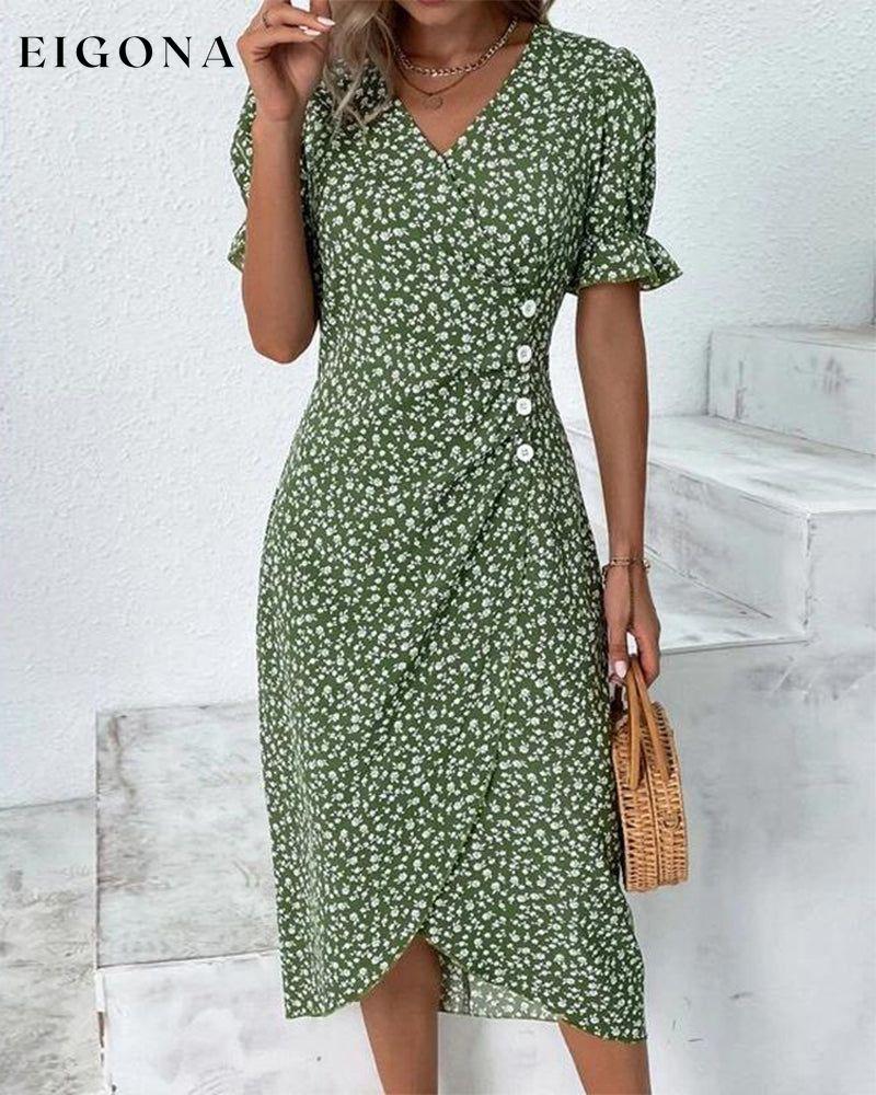 Floral print button short sleeve dress Green 23BF Casual Dresses Clothes Dresses SALE Summer