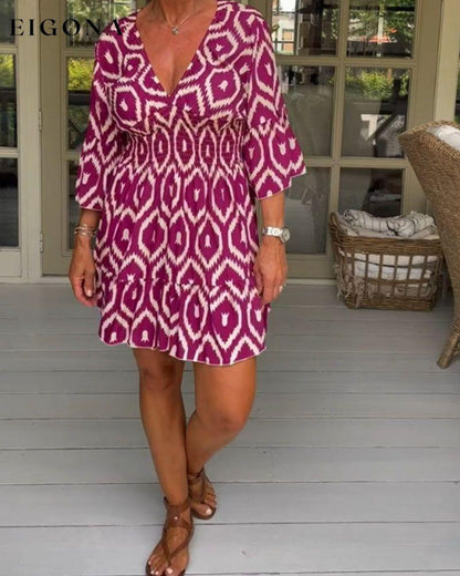 V-neck 3/4 sleeve print dress Red 23BF Casual Dresses Clothes Dress Dresses SALE Summer vacation dresses