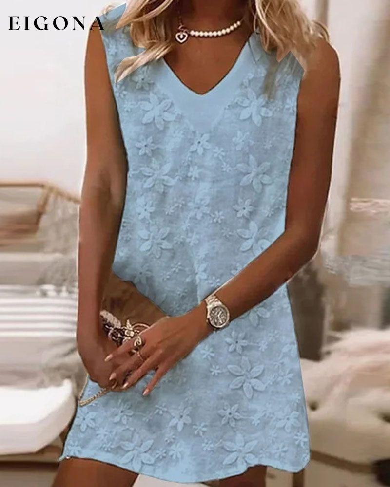 Embroidered v-neck tank dress Blue 23BF Casual Dresses Clothes Dresses Spring Summer