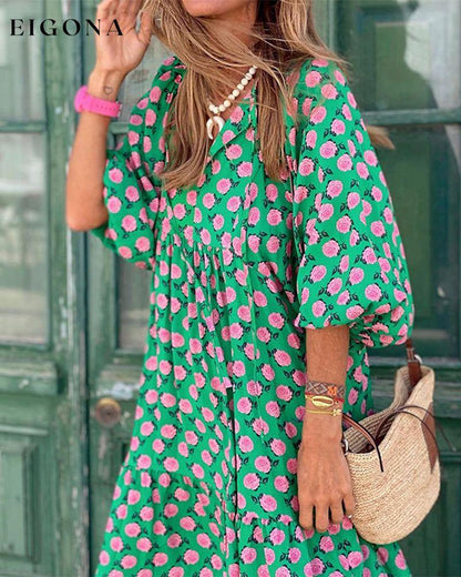 V-neck short-sleeved dress Green 2022 F/W 23BF Casual Dresses Clothes Dresses Spring Summer Vacation Dresses