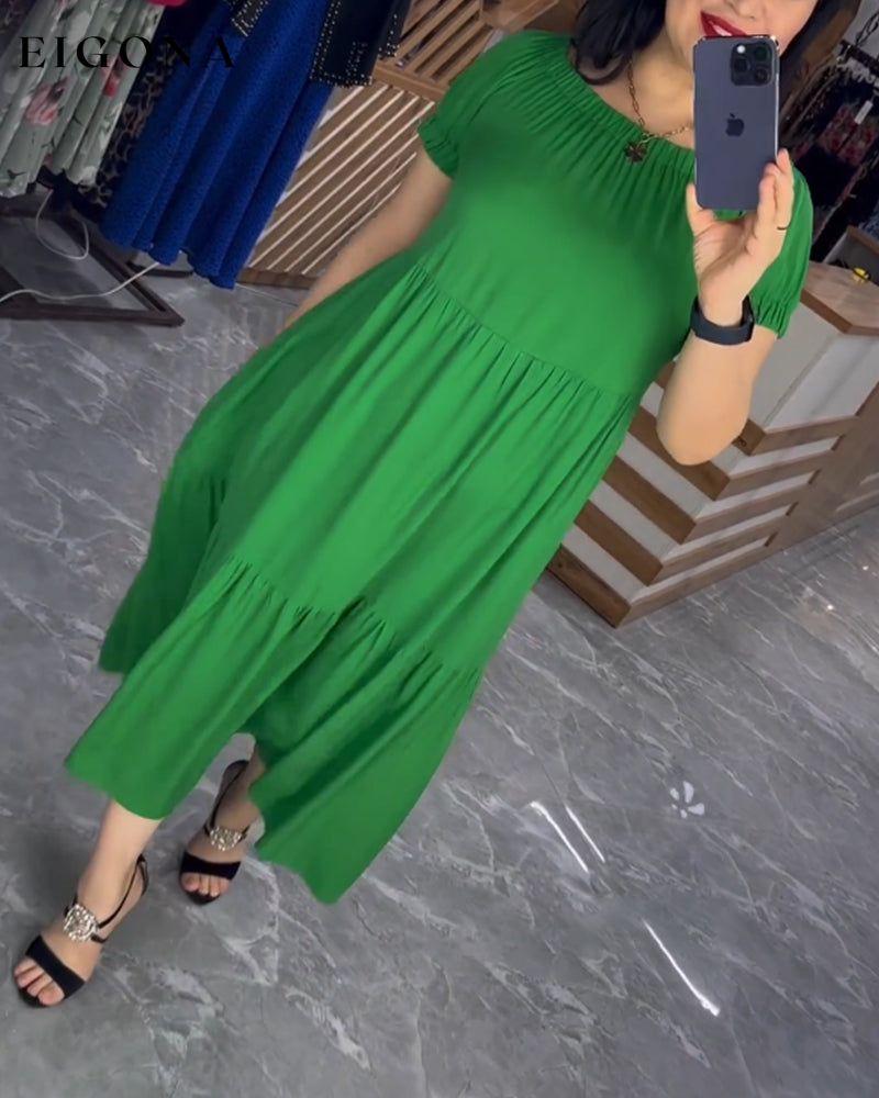 Solid color round neck short sleeve dress 23BF Casual Dresses Clothes Dresses Summer