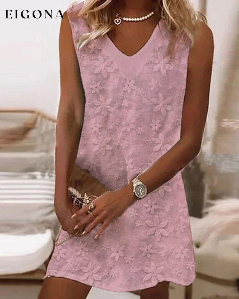 Embroidered v-neck tank dress Pink 23BF Casual Dresses Clothes Dresses Spring Summer
