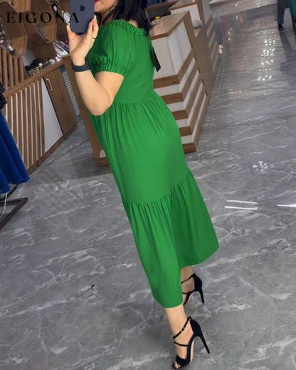 Solid color round neck short sleeve dress 23BF Casual Dresses Clothes Dresses Summer