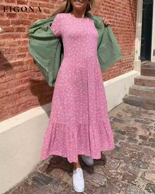 Round neck floral print dress Pink 23BF Casual Dresses Clothes Dresses Spring Summer