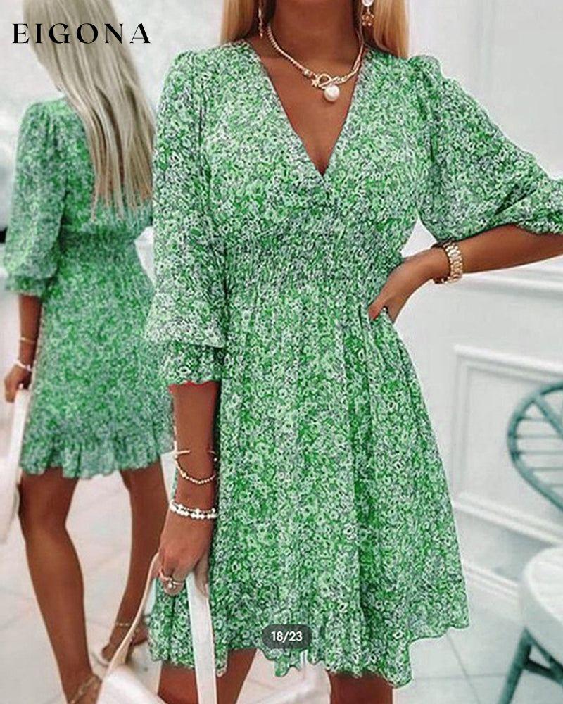 V-neck Floral Dress Green 23BF Casual Dresses Clothes Dresses Spring Summer