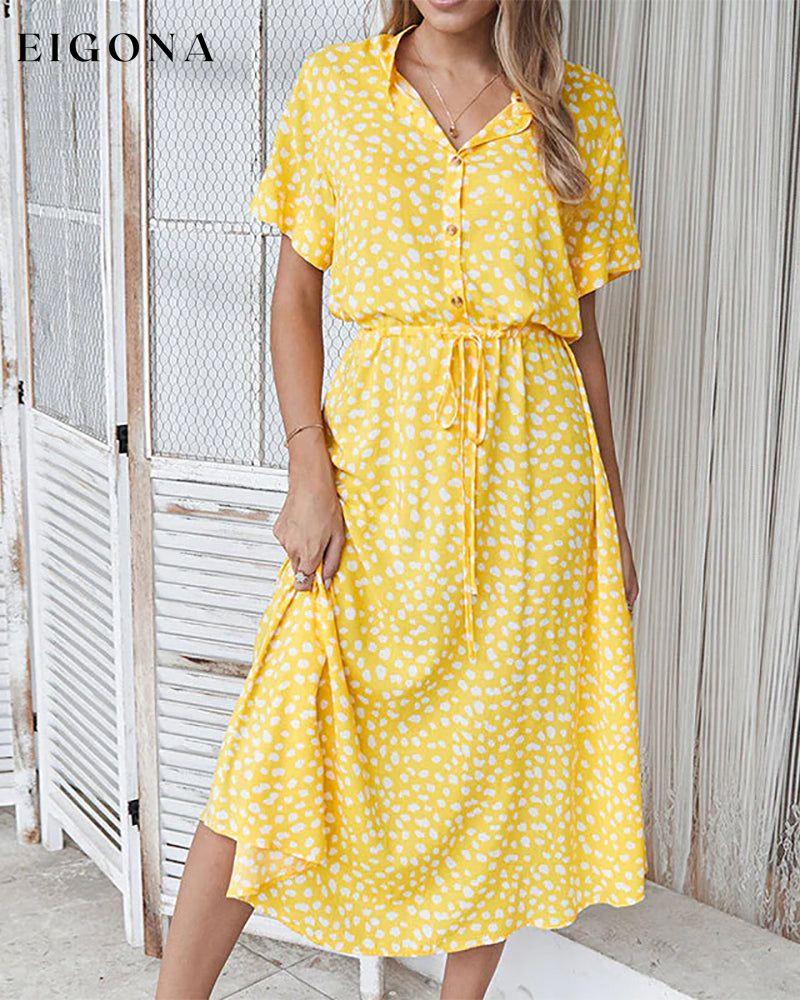 Dot print v-neck dress Yellow 23BF Casual Dresses Clothes Dresses Spring Summer