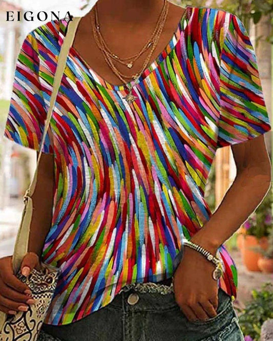 Round neck colorful print T-shirt Multicolor 23BF clothes Short Sleeve Tops Spring Summer T-shirts Tops/Blouses