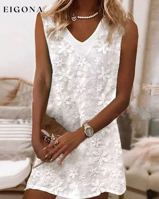 Embroidered v-neck tank dress White 23BF Casual Dresses Clothes Dresses Spring Summer