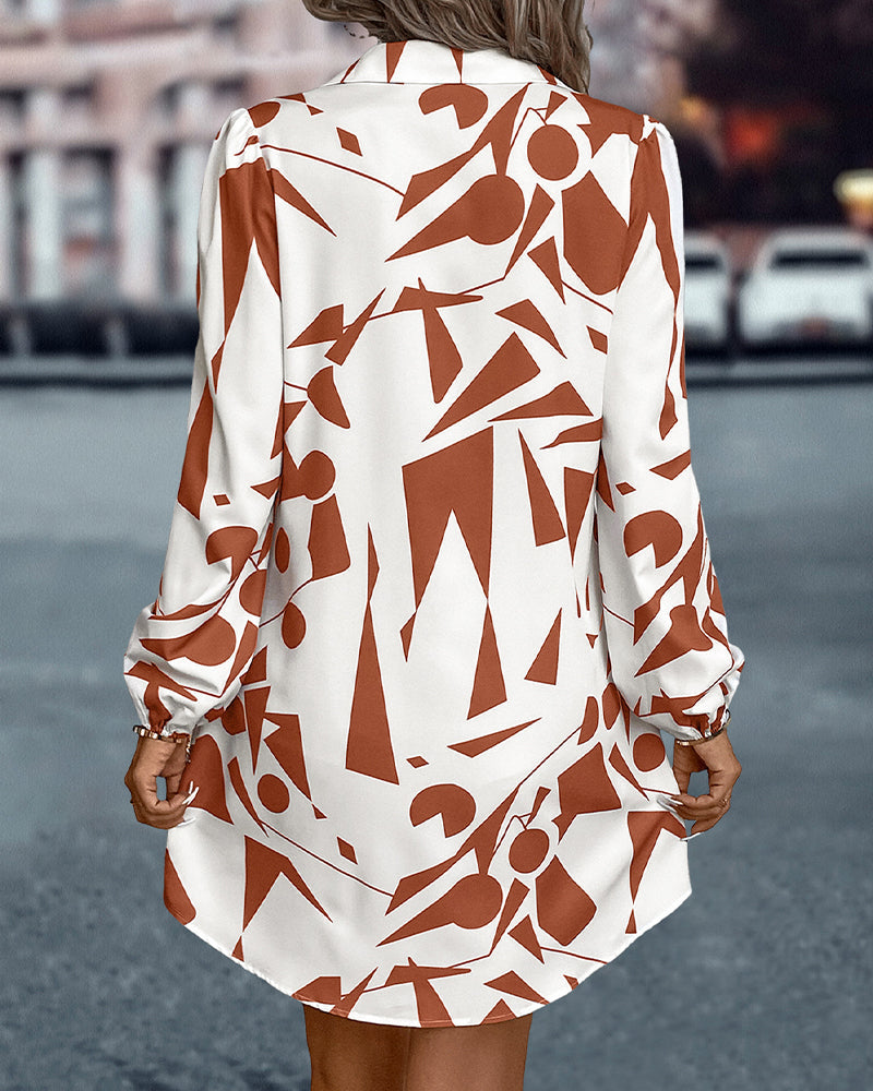 Contrast printed lapel shirt dress casual dresses spring summer