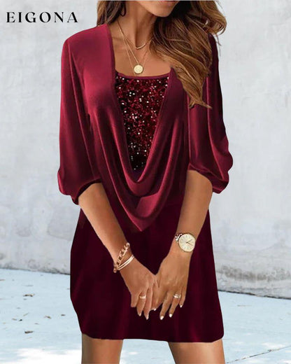 Burgundy sequin dress with 3/4 sleeves 2022 F/W 23BF Casual Dresses christmas Clothes Dresses