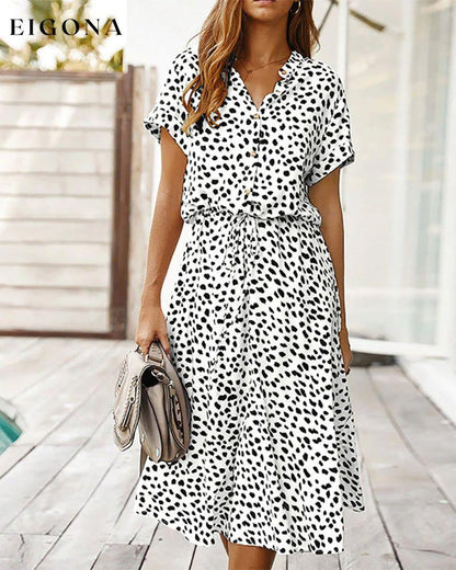 Dot print v-neck dress Black spot on white 23BF Casual Dresses Clothes Dresses Spring Summer