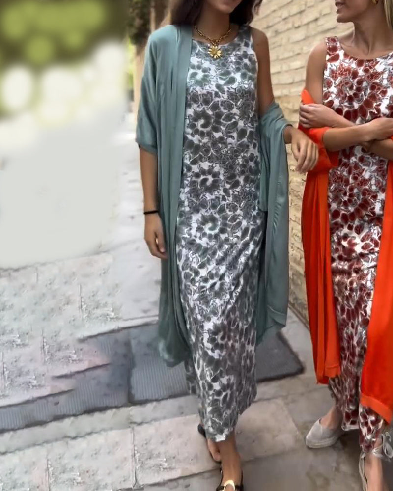 Completo elegante a due pezzi con stampa vintage