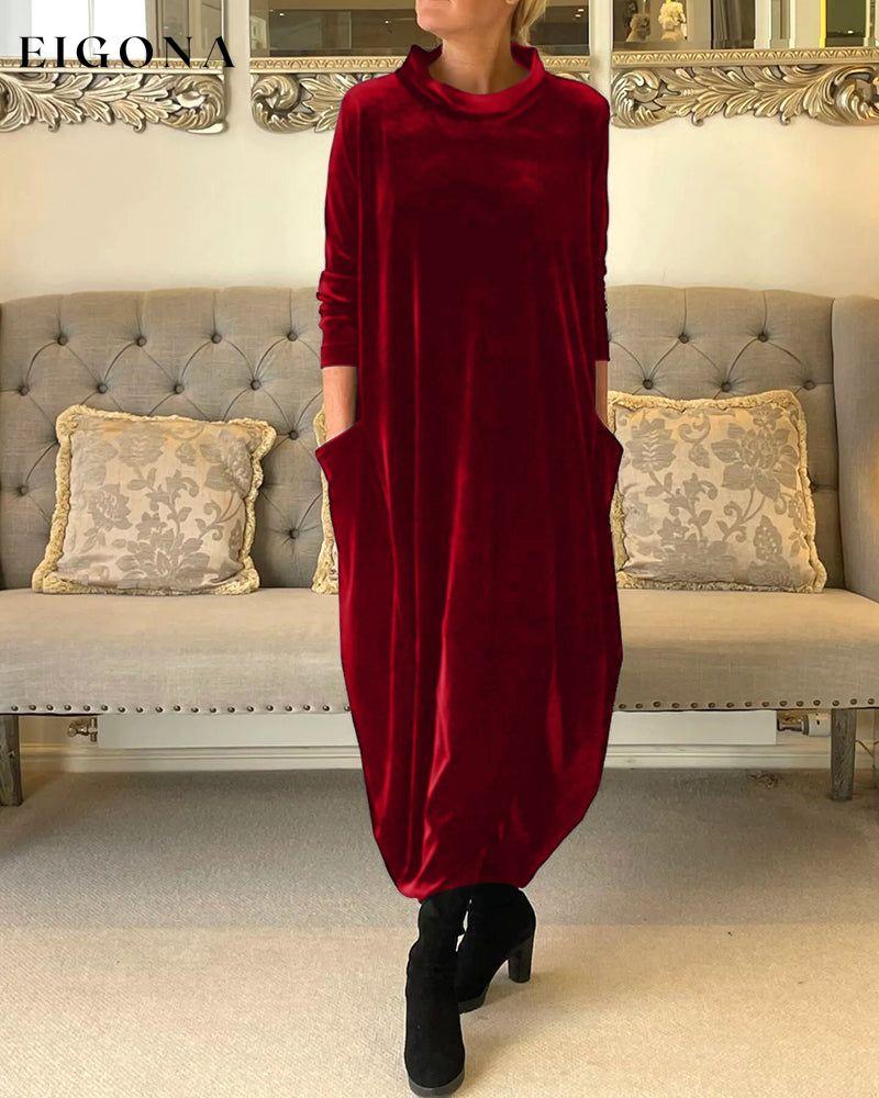 Pocket stand collar dress Red 2023 f/w 23BF casual dress casual dresses clothes Dresses evening dresses