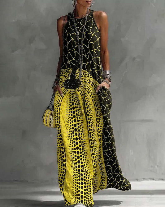 Artistic Pattern Sleeveless Long Dress