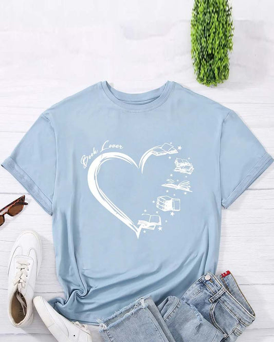 Heart-Shaped Round Neck Short-Sleeved Simple Top blouses & shirts spring summer