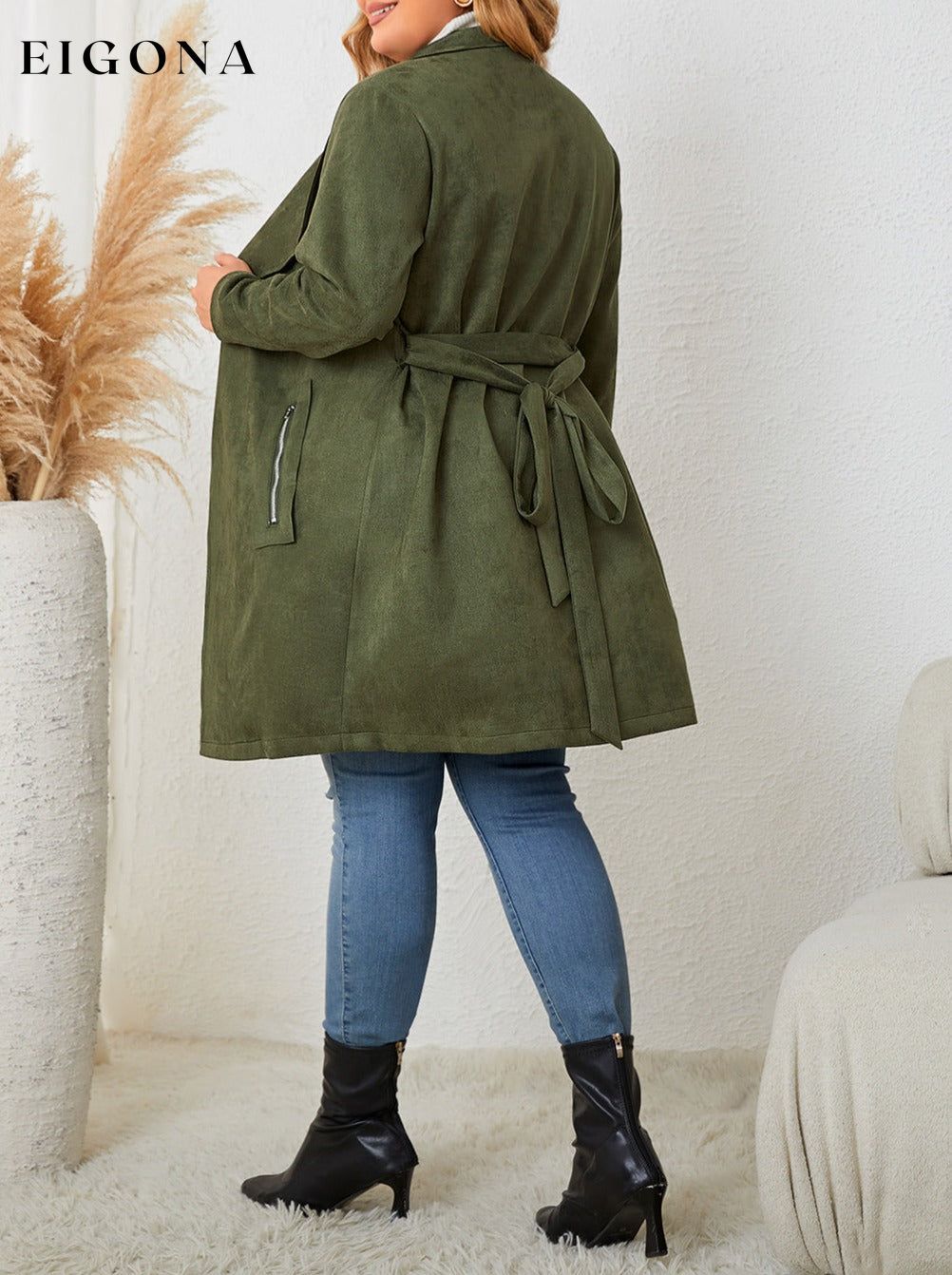 Plus Size Tie Back Trench Coat clothes coat Hanny jackets long sleeve Ship From Overseas Shipping Delay 09/29/2023 - 10/04/2023